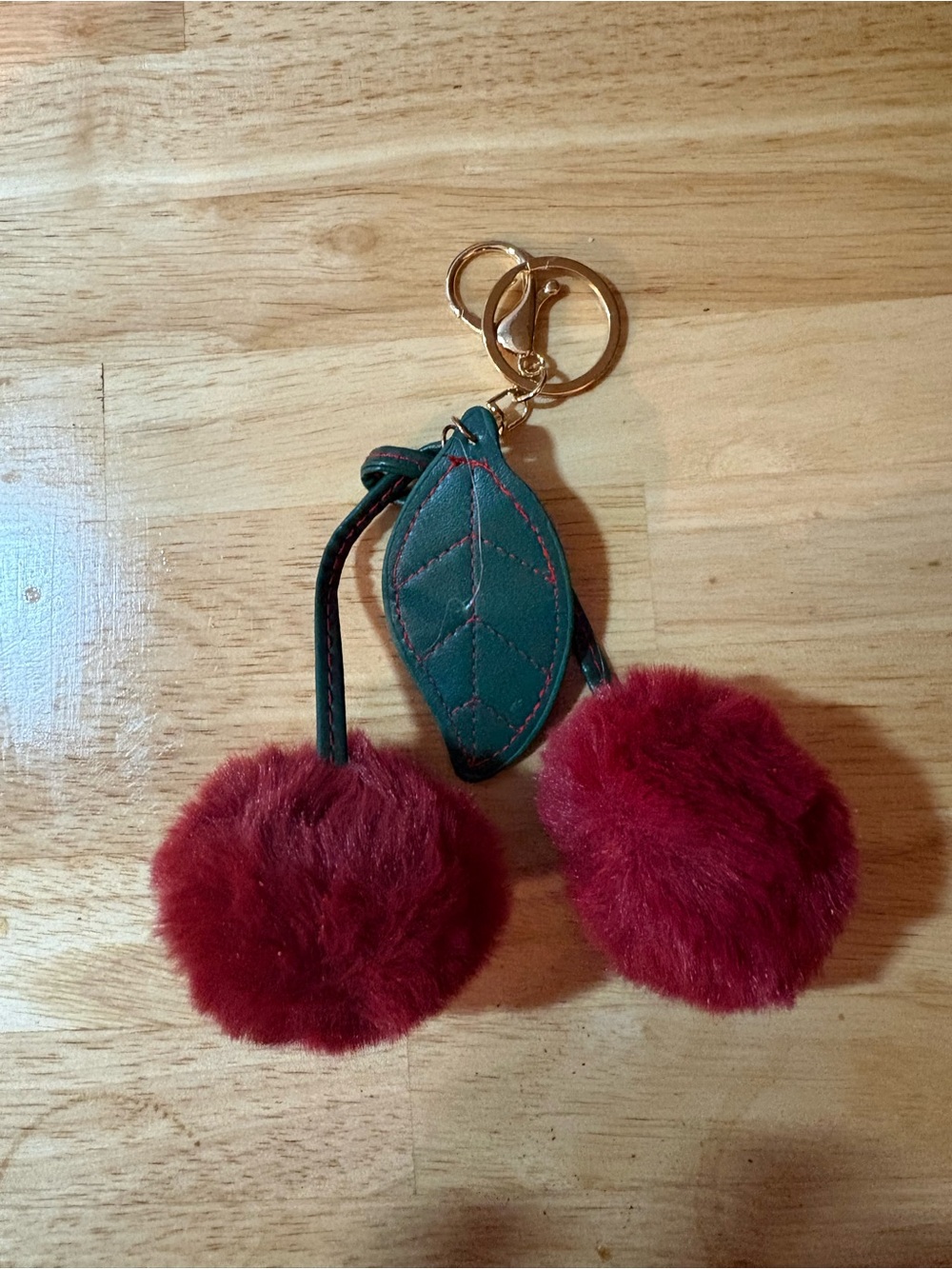 Plush Cherry Pom Keychain Bag Charm in Burgundy